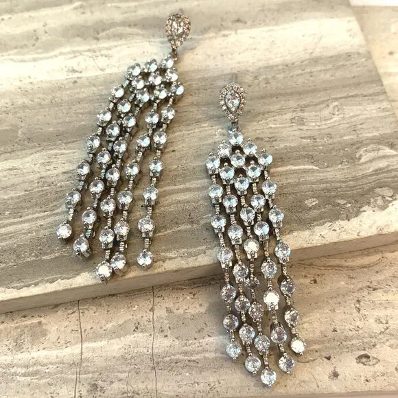 NEW ~ Anthropologie Genevive CZ Long Chandelier Earrings